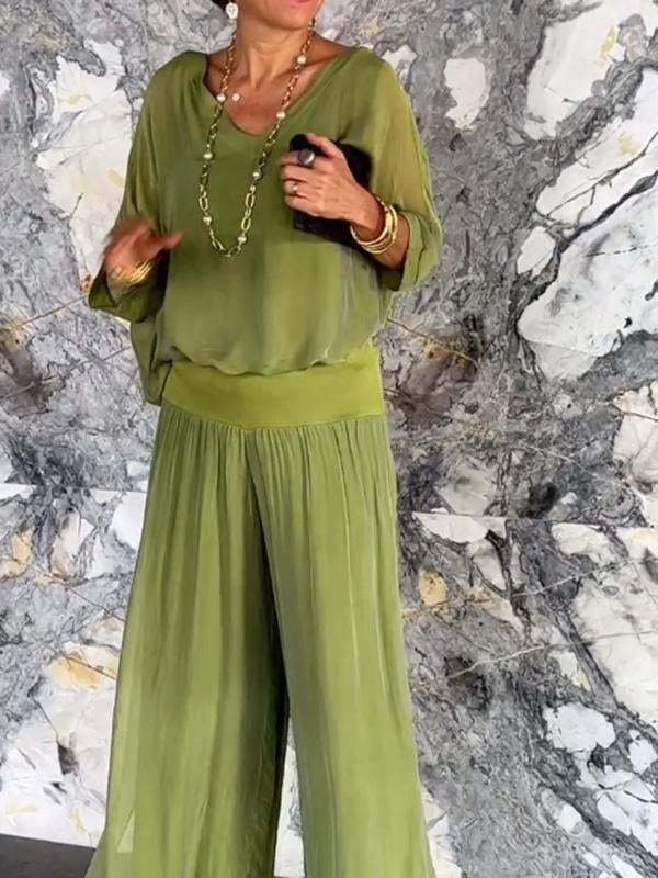 Women's Split Joint Plain Daily Going Out Two-Piece Set White Casual Summer Top With Pants Matching Set