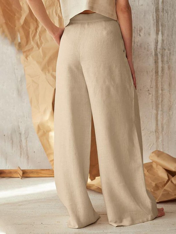 Women's  Elastic Waist H-Line Wide Leg Pants Daily Going Out Pants Khaki Casual Split Joint Plain Spring/Fall Pants