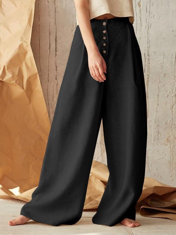 Women's  Elastic Waist H-Line Wide Leg Pants Daily Going Out Pants Khaki Casual Split Joint Plain Spring/Fall Pants