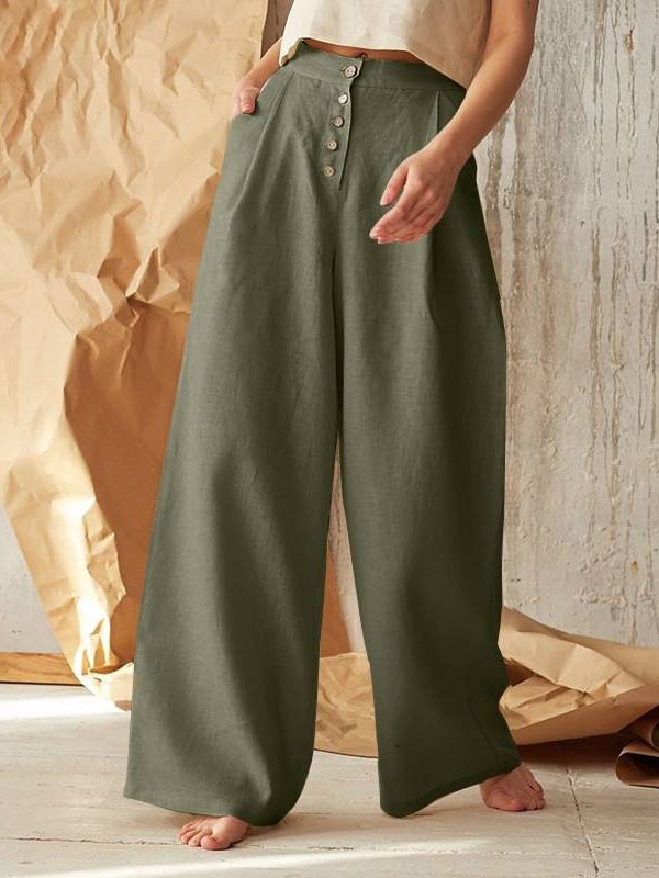 Women's  Elastic Waist H-Line Wide Leg Pants Daily Going Out Pants Khaki Casual Split Joint Plain Spring/Fall Pants