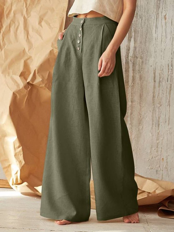 Women's  Elastic Waist H-Line Wide Leg Pants Daily Going Out Pants Khaki Casual Split Joint Plain Spring/Fall Pants