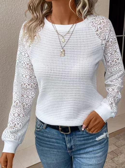 Women Geometric Crew Neck Vintage Long Sleeve T-shirt
