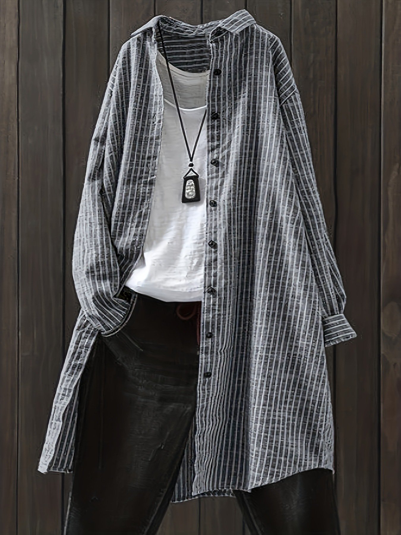 Women's Long Sleeve Shirt Spring/Fall Green Striped Split Joint Polyester Cotton Stand Collar Daily Going Out Casual Top