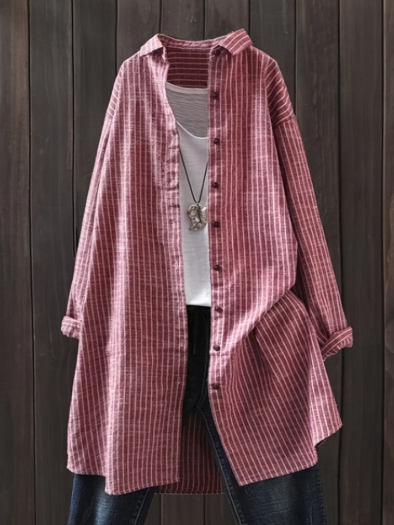 Women's Long Sleeve Shirt Spring/Fall Green Striped Split Joint Polyester Cotton Stand Collar Daily Going Out Casual Top