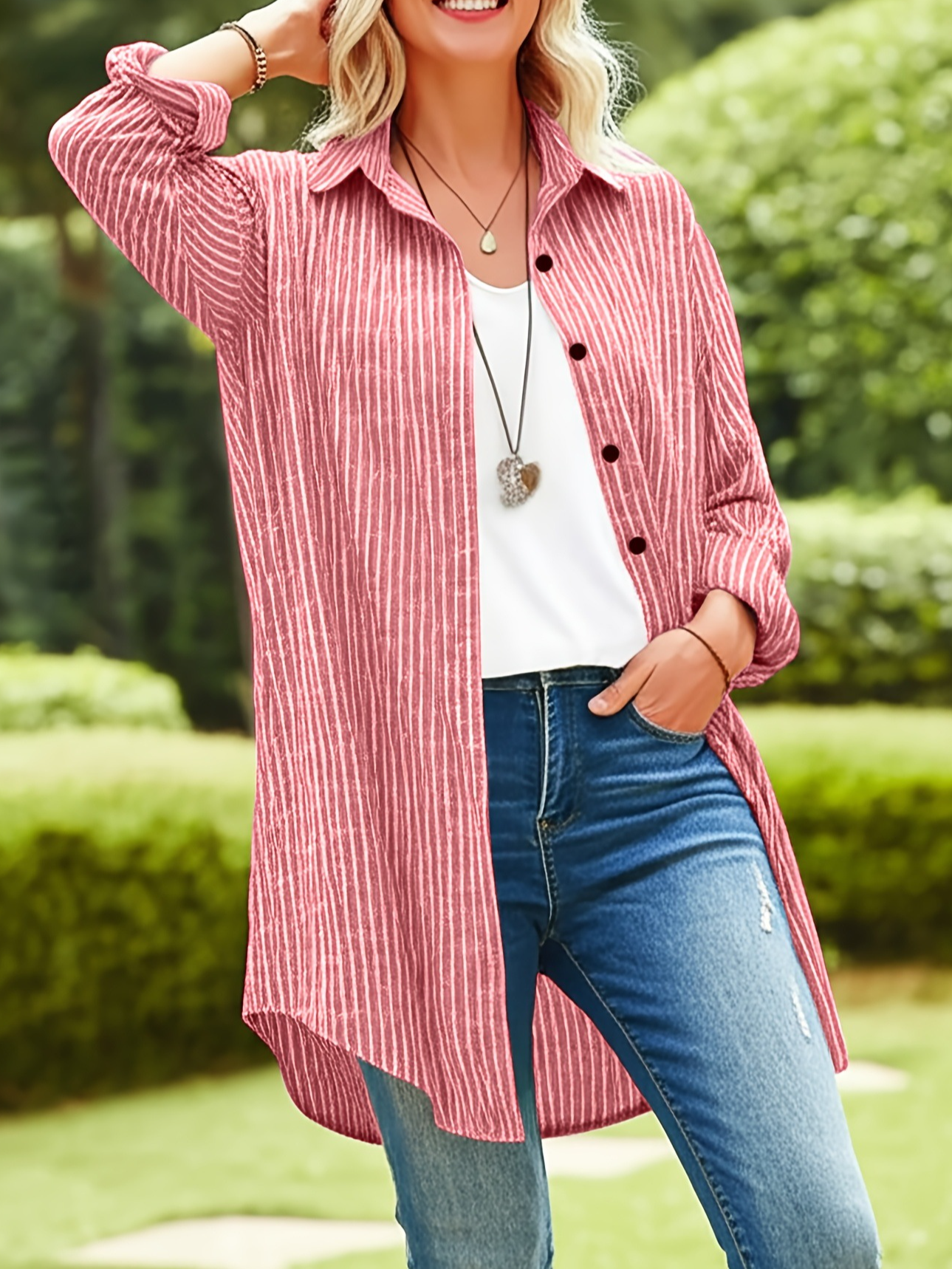 Women's Long Sleeve Shirt Spring/Fall Green Striped Split Joint Polyester Cotton Stand Collar Daily Going Out Casual Top