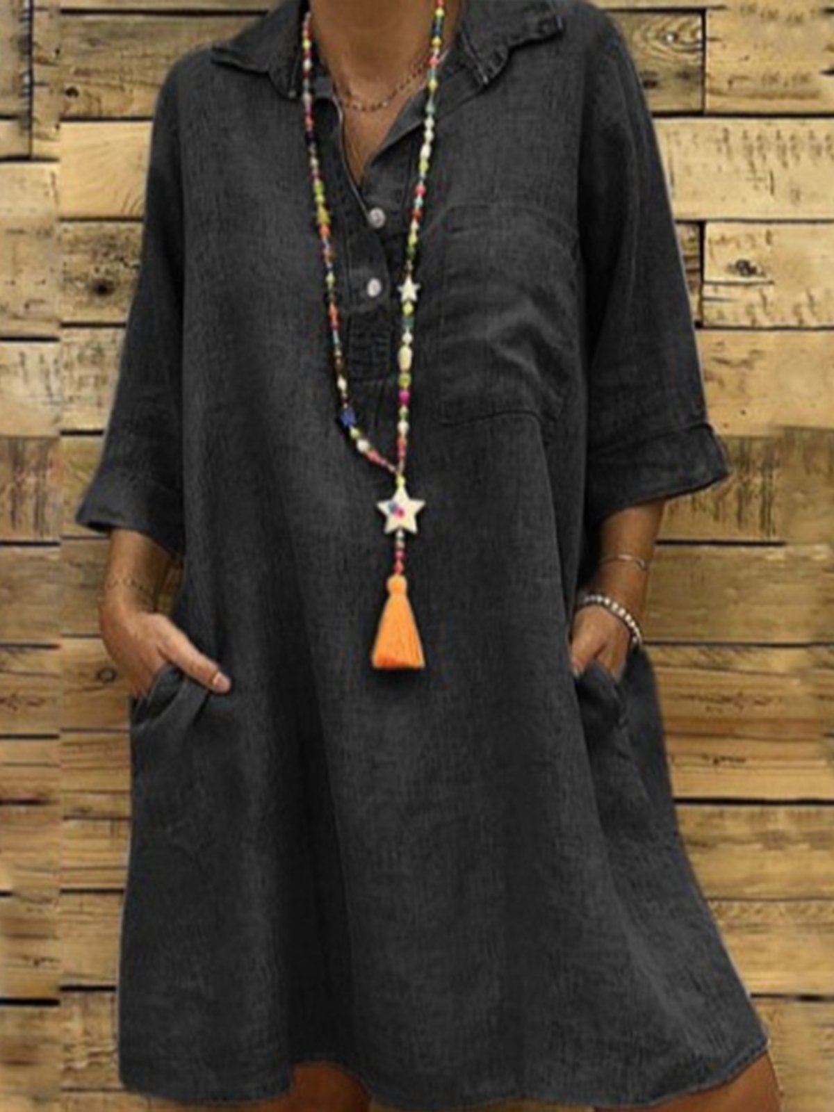 Casual Plain Shirt Collar Dress