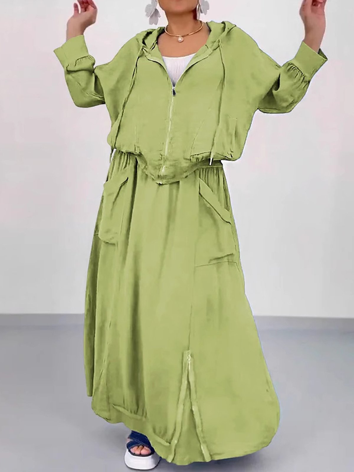 Casual Plain Hoodie Two-Piece Set