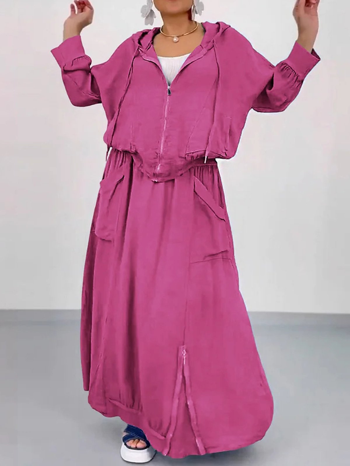 Casual Plain Hoodie Two-Piece Set