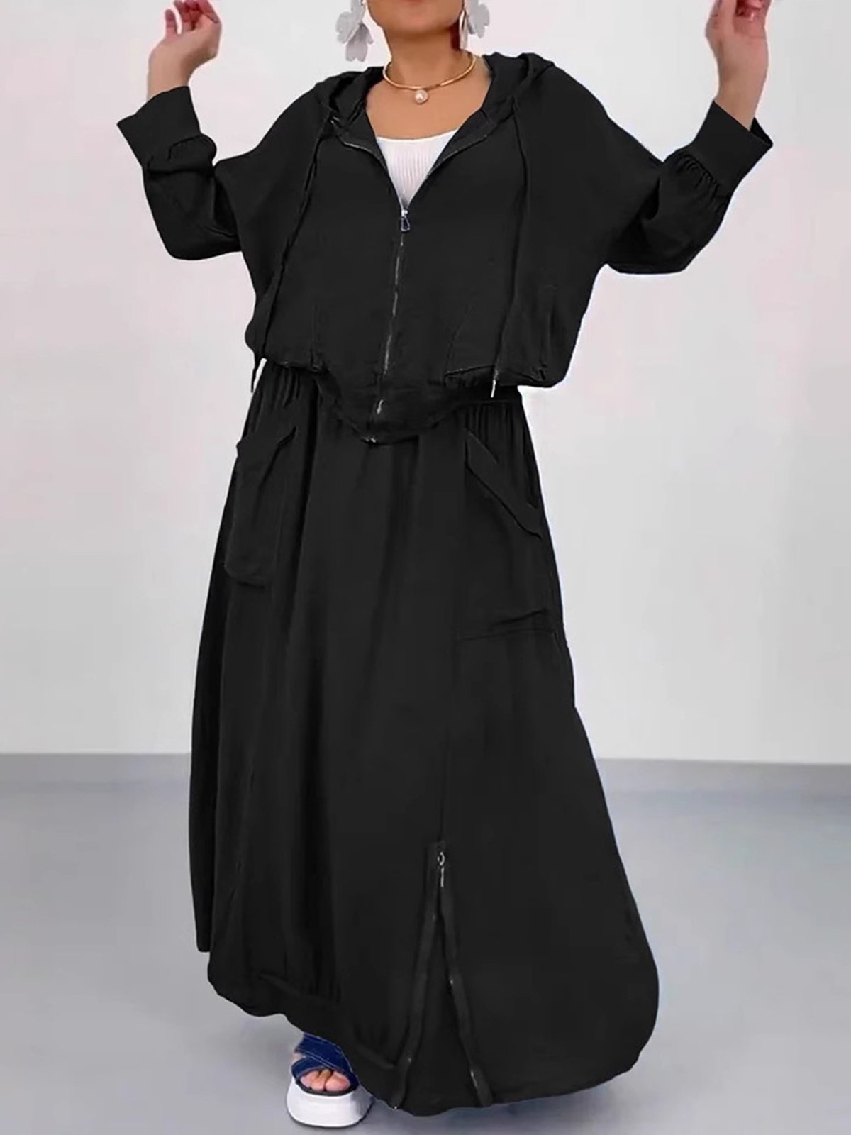 Casual Plain Hoodie Two-Piece Set