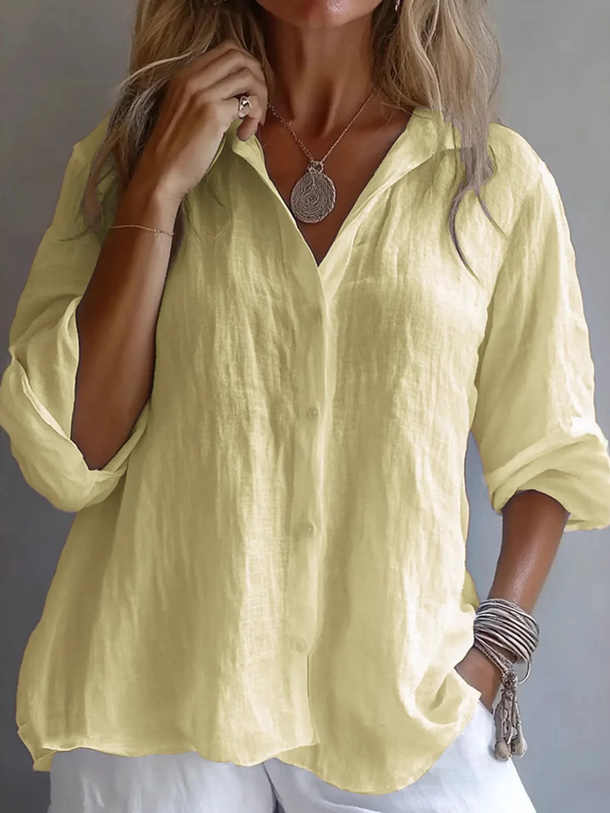 Casual Plain Shirt Collar Shirt