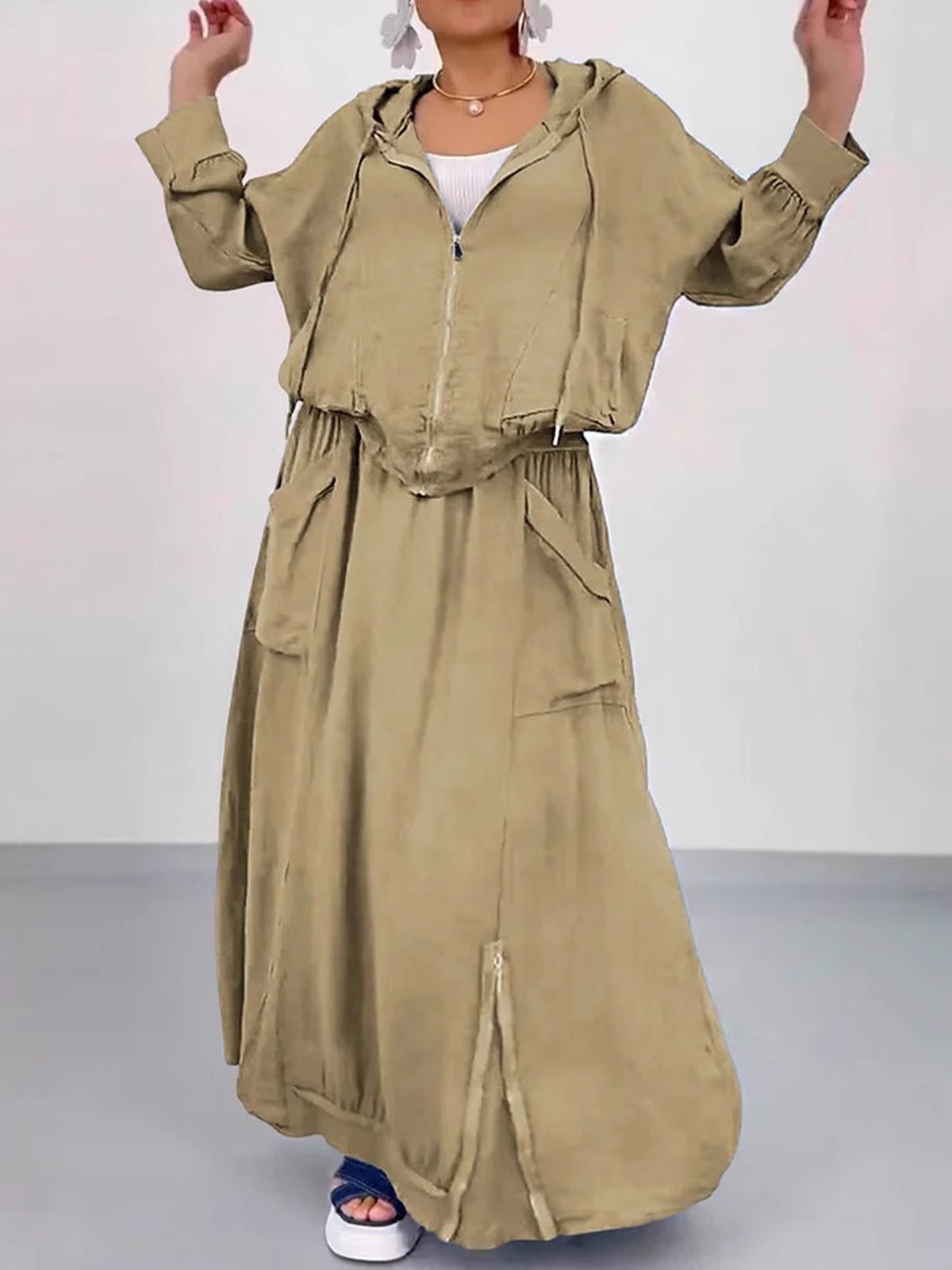 Casual Plain Hoodie Two-Piece Set
