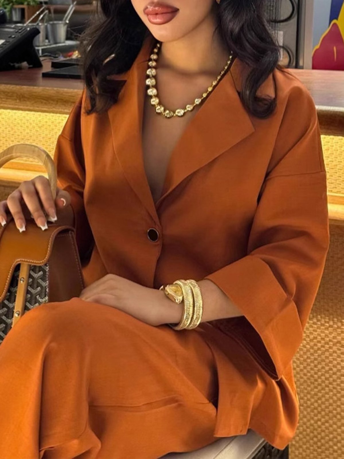 Urban Plain Lapel Collar Two-Piece Set