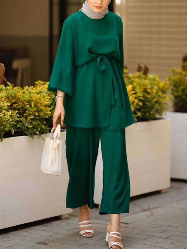 Women's Split Joint Plain Daily Going Out Two-Piece Set Khaki Casual Spring/Fall Top With Pants Matching Set