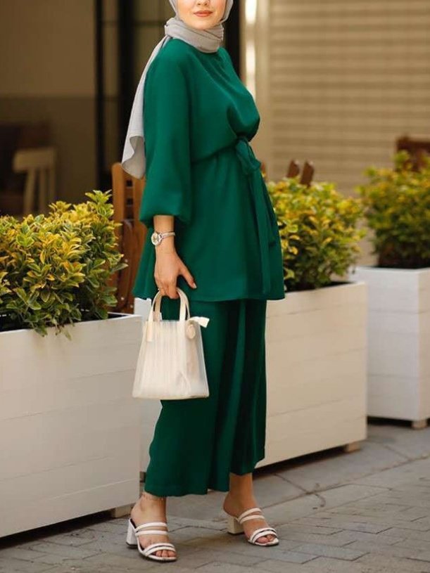 Women's Split Joint Plain Daily Going Out Two-Piece Set Khaki Casual Spring/Fall Top With Pants Matching Set