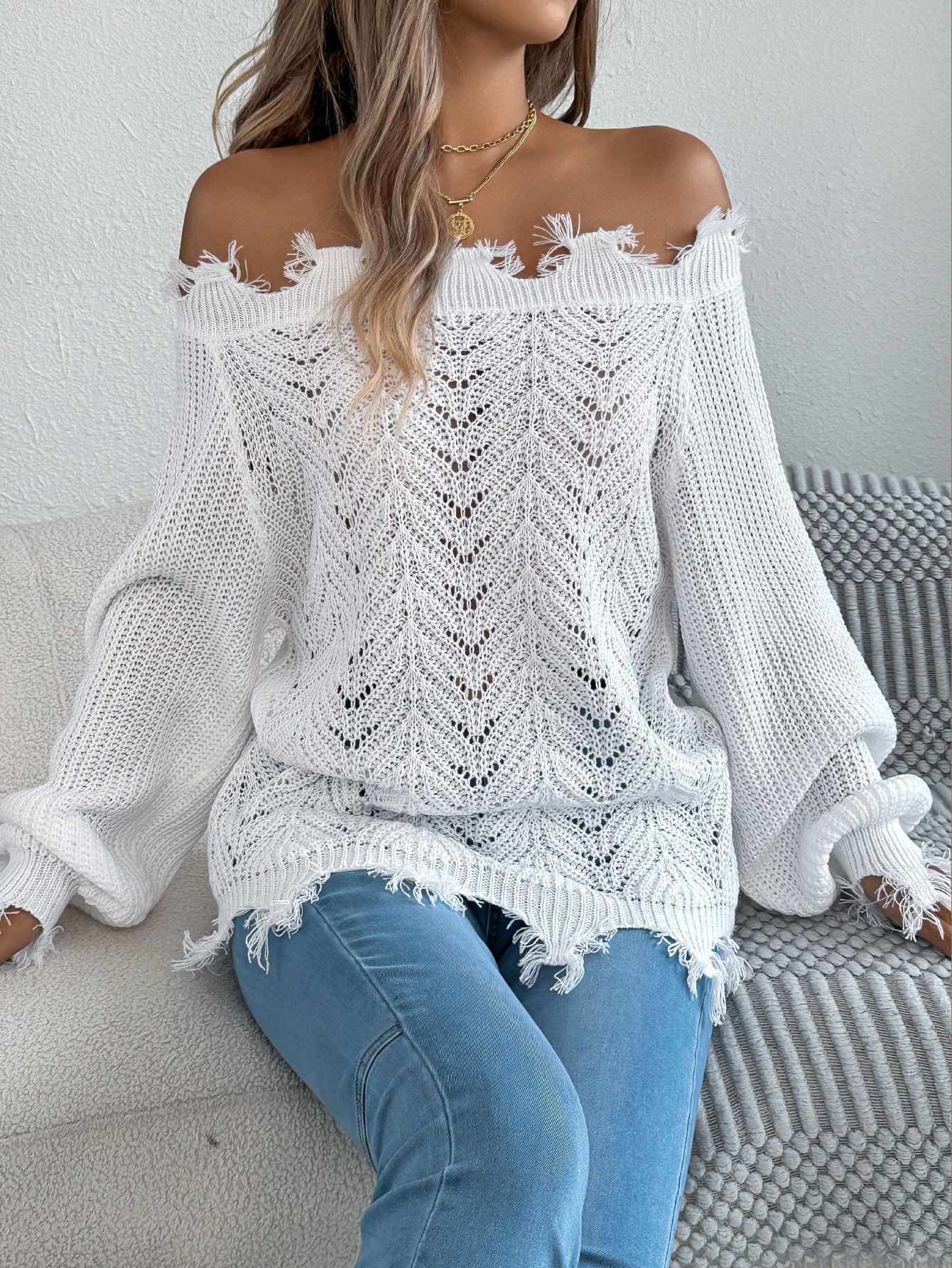 One Shoulder Plain Casual Sweater