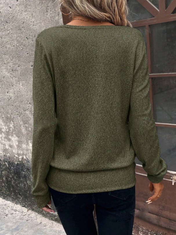 Women Plain Crew Neck Vintage Long Sleeve T-shirt