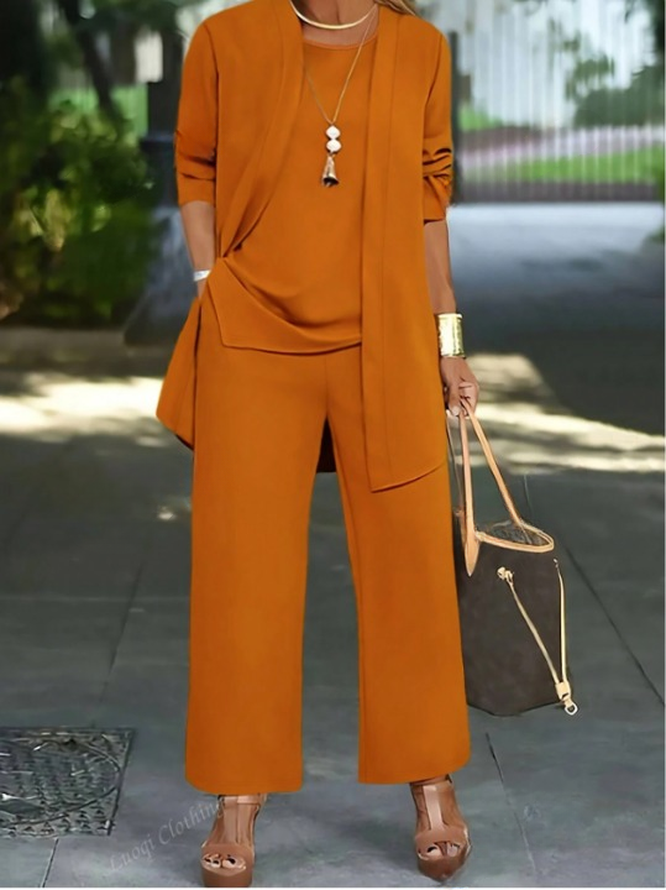 Women's Split Joint Plain Commuting Going Out Matching Outfit Caramel Casual Spring/Fall Multi-Piece Set Elastic Band Matching Set