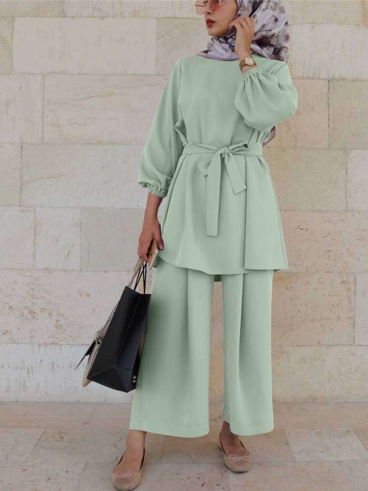 Women's Split Joint Plain Daily Going Out Two-Piece Set Khaki Casual Spring/Fall Top With Pants Matching Set