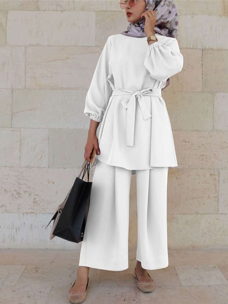 Women's Split Joint Plain Daily Going Out Two-Piece Set Khaki Casual Spring/Fall Top With Pants Matching Set