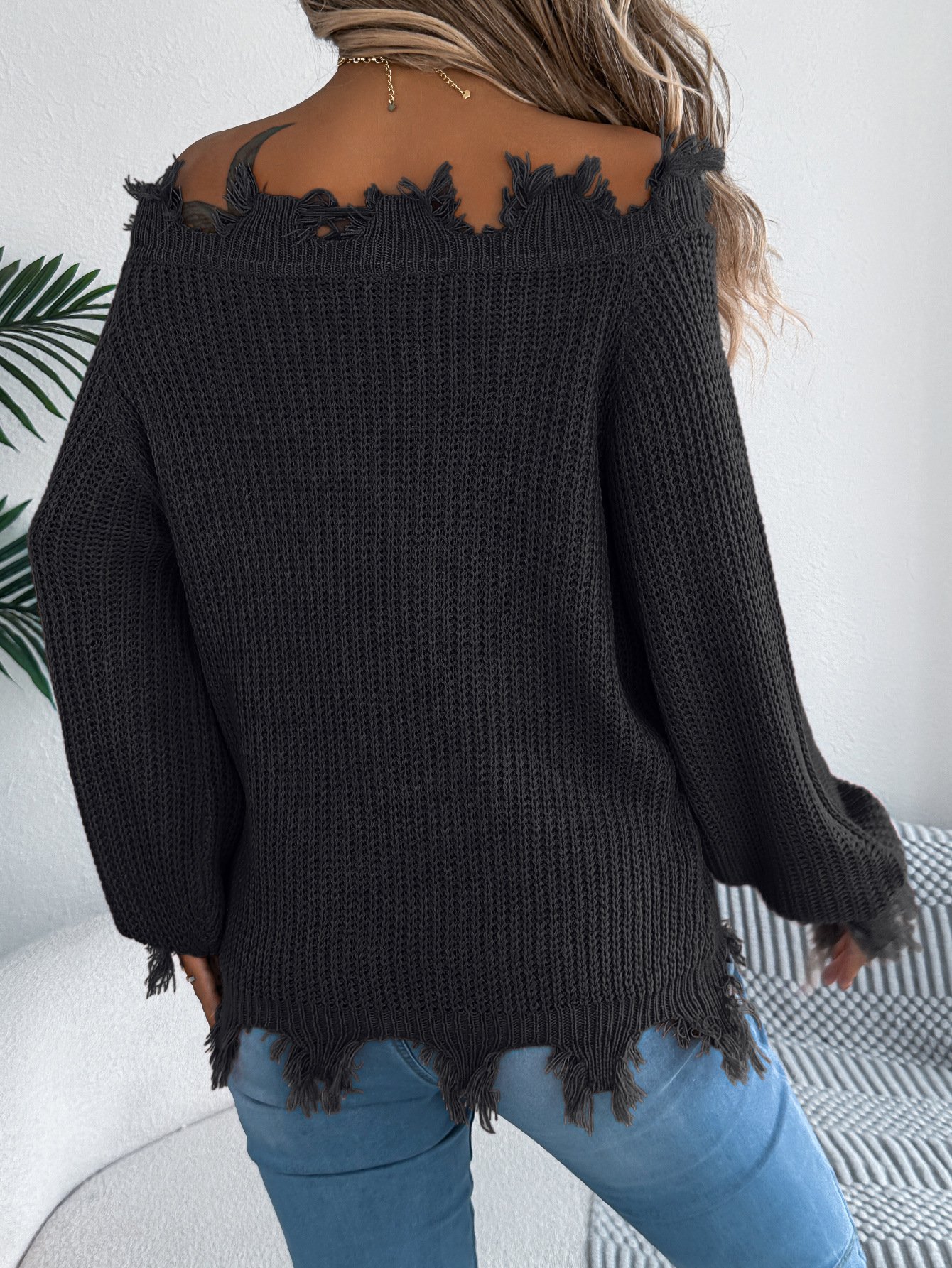 One Shoulder Plain Casual Sweater