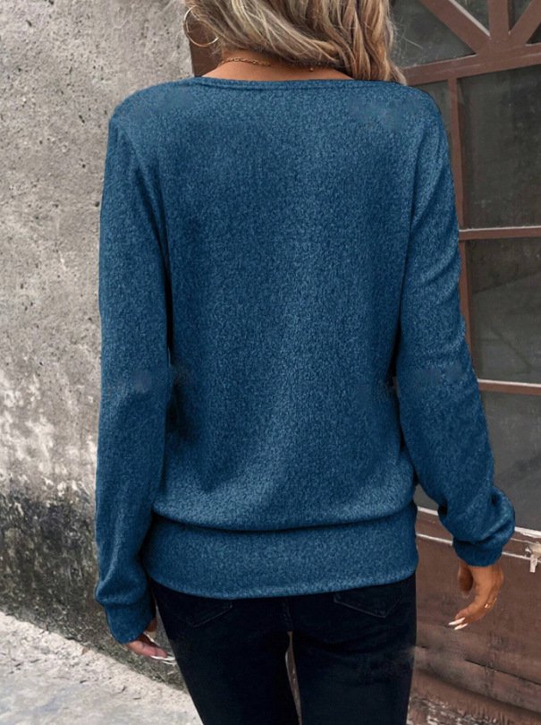 Women Plain Crew Neck Vintage Long Sleeve T-shirt