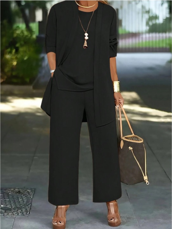 Women's Split Joint Plain Commuting Going Out Matching Outfit Caramel Casual Spring/Fall Multi-Piece Set Elastic Band Matching Set