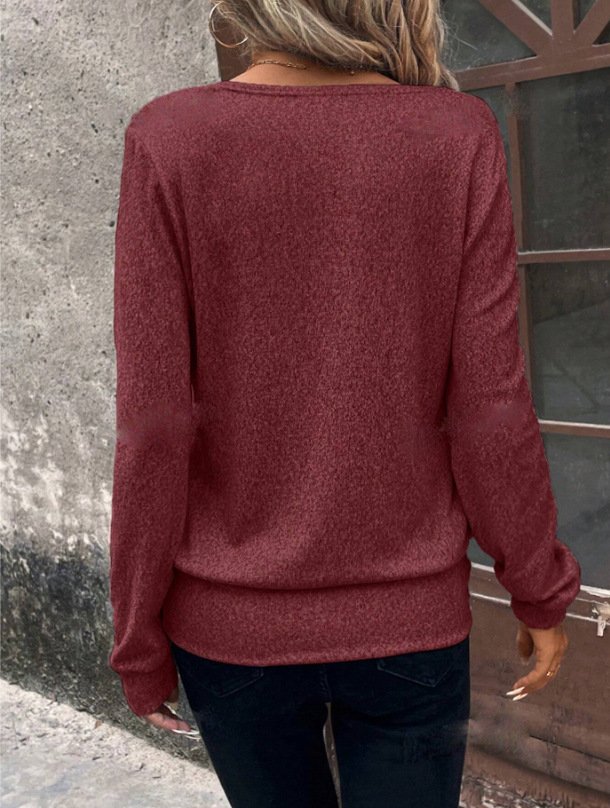 Women Plain Crew Neck Vintage Long Sleeve T-shirt