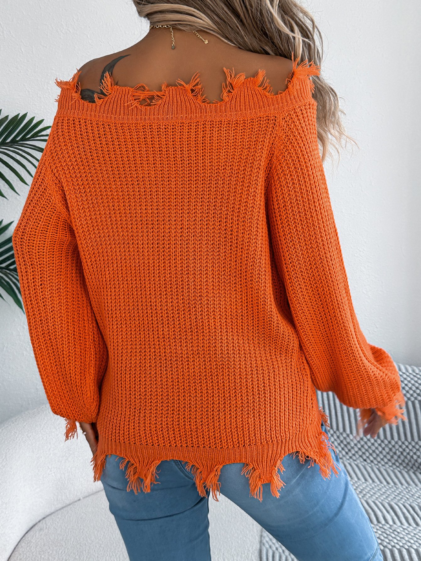 One Shoulder Plain Casual Sweater