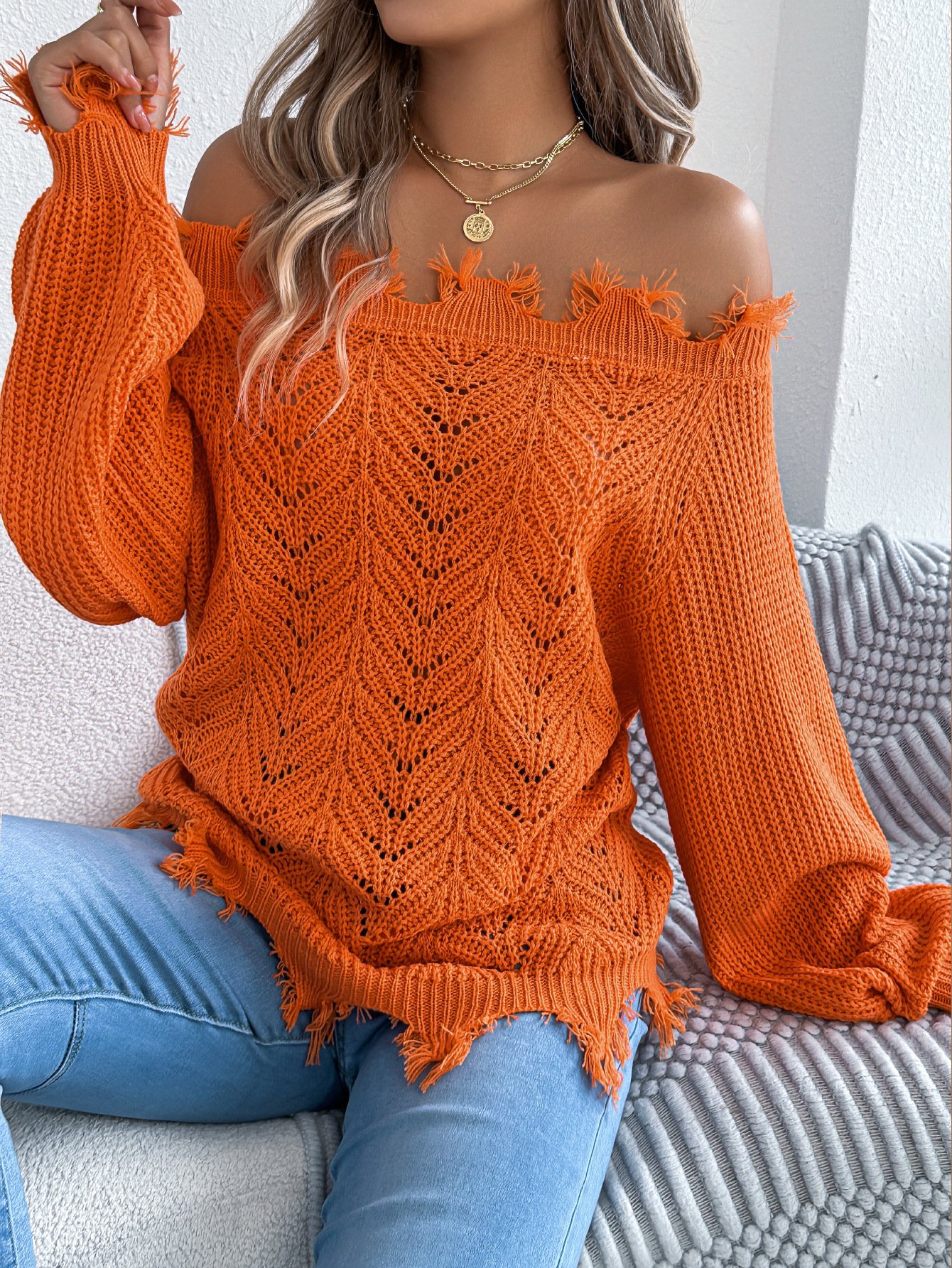 One Shoulder Plain Casual Sweater