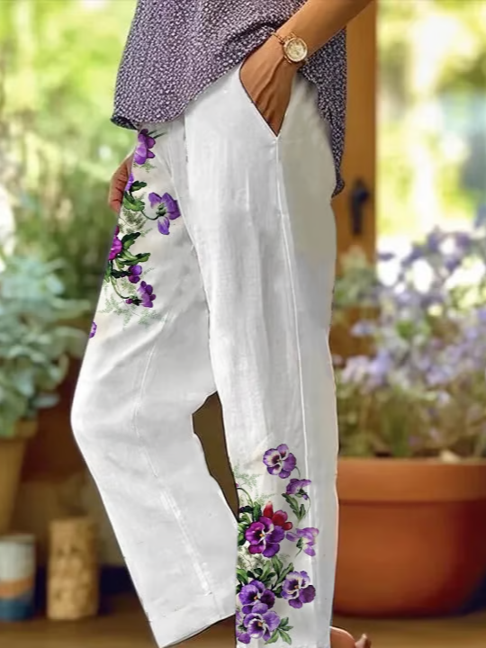Women's  H-Line Baggy Pants Daily Going Out Pants White Casual Printing Floral Spring/Fall Pants
