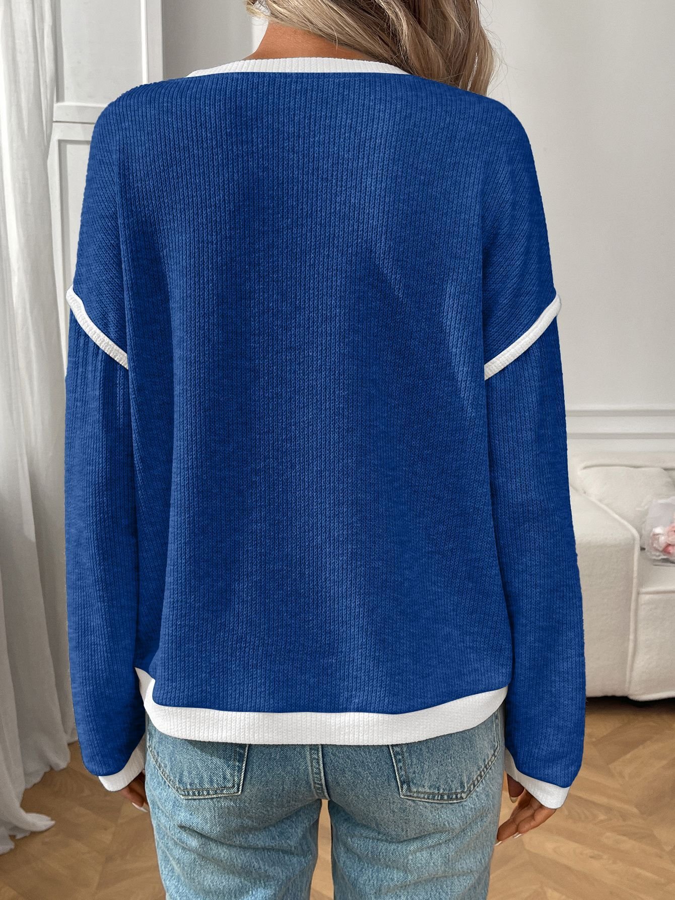 Women Color Block Crew Neck Casual Long Sleeve T-shirt