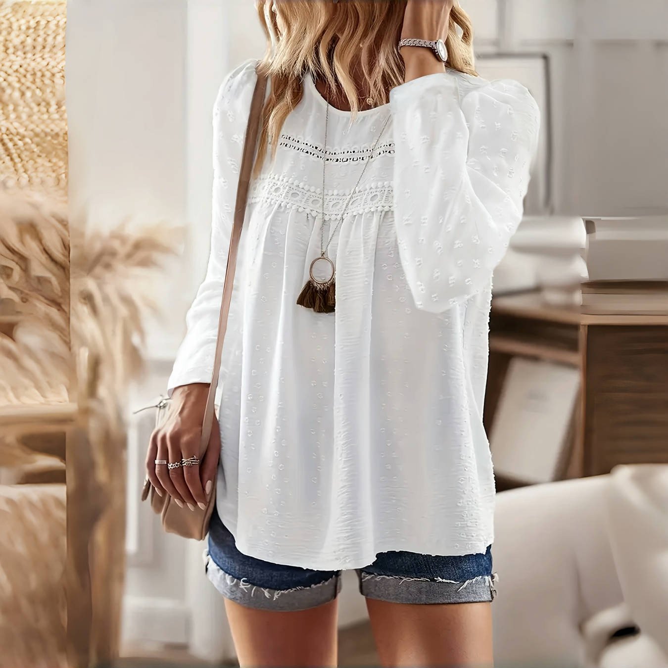 Women Plain Crew Neck Casual Long Sleeve T-shirt