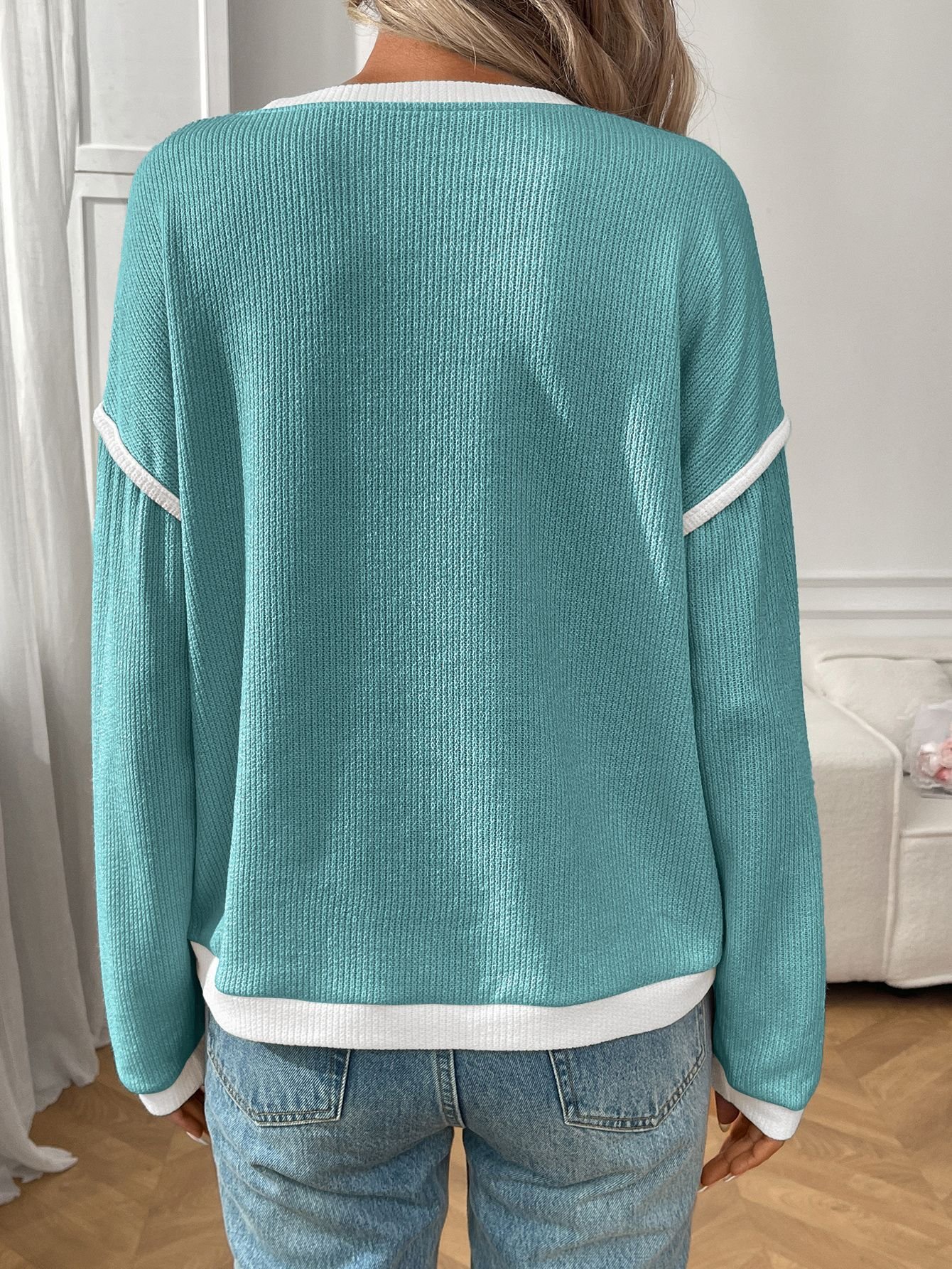 Women Color Block Crew Neck Casual Long Sleeve T-shirt