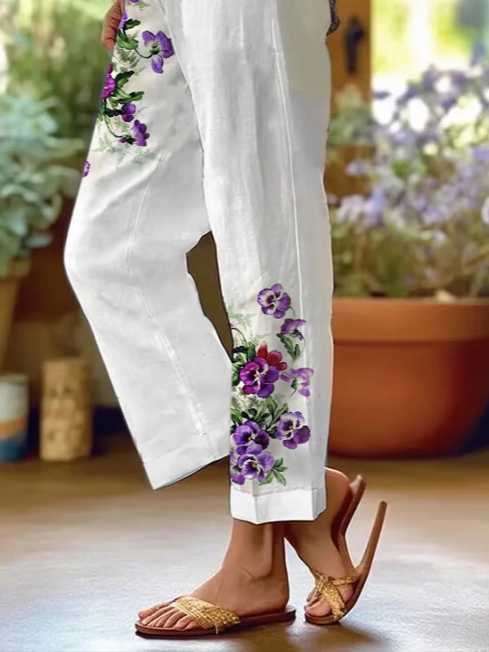 Women's  H-Line Baggy Pants Daily Going Out Pants White Casual Printing Floral Spring/Fall Pants