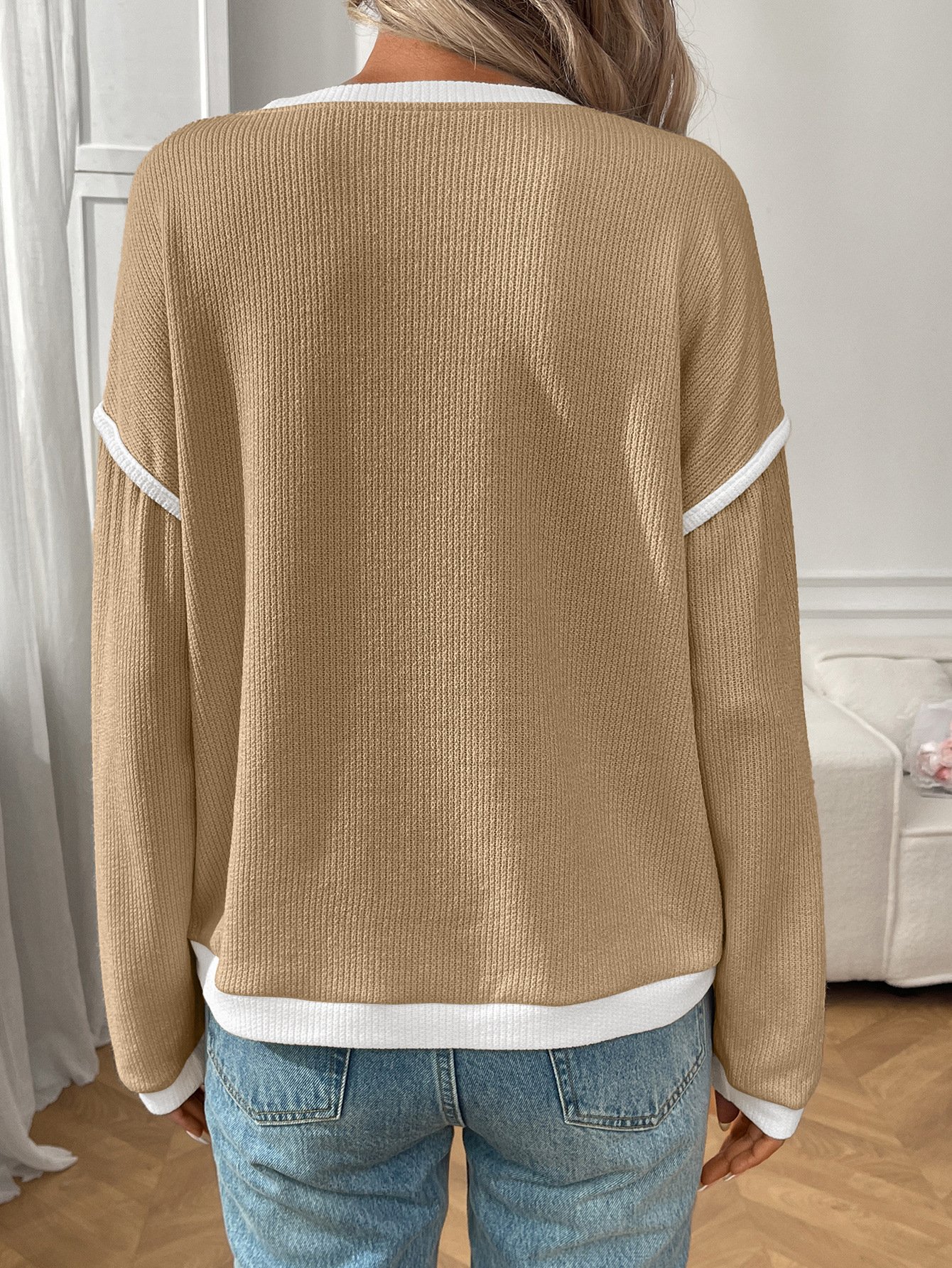Women Color Block Crew Neck Casual Long Sleeve T-shirt
