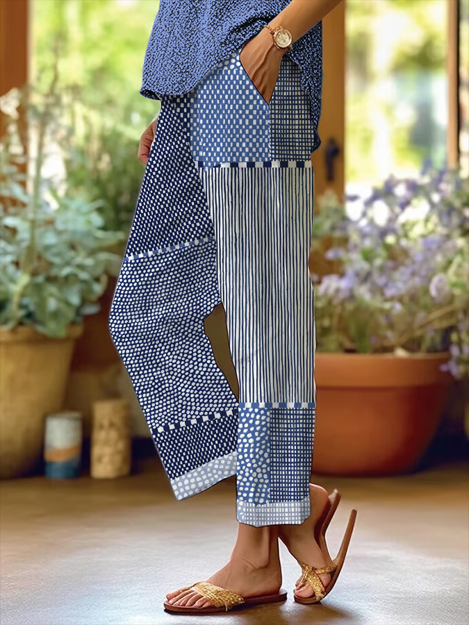 Women's  H-Line Baggy Pants Daily Going Out Pants Deep Blue Casual Printing Striped Spring/Fall Pants