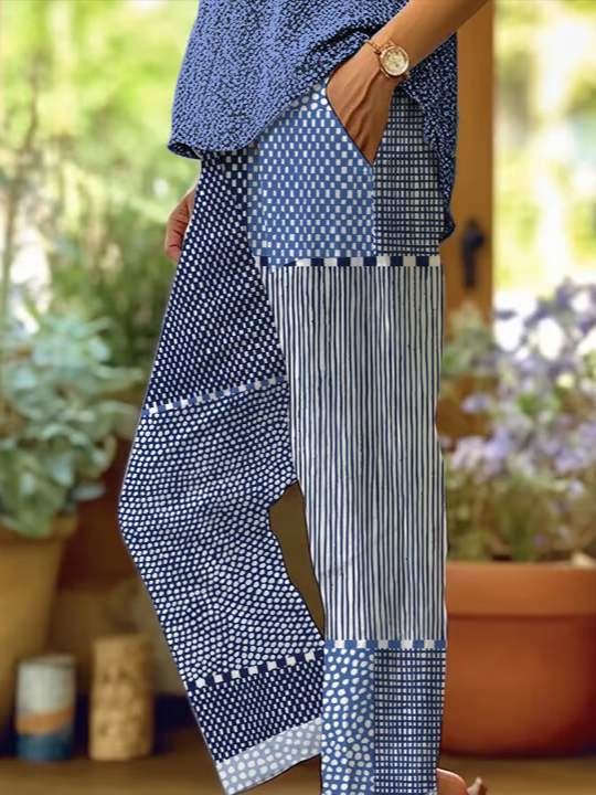 Women's  H-Line Baggy Pants Daily Going Out Pants Deep Blue Casual Printing Striped Spring/Fall Pants