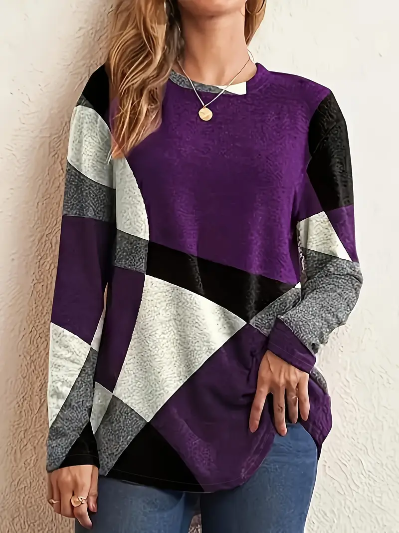 Women Abstract Crew Neck Casual Long Sleeve T-shirt