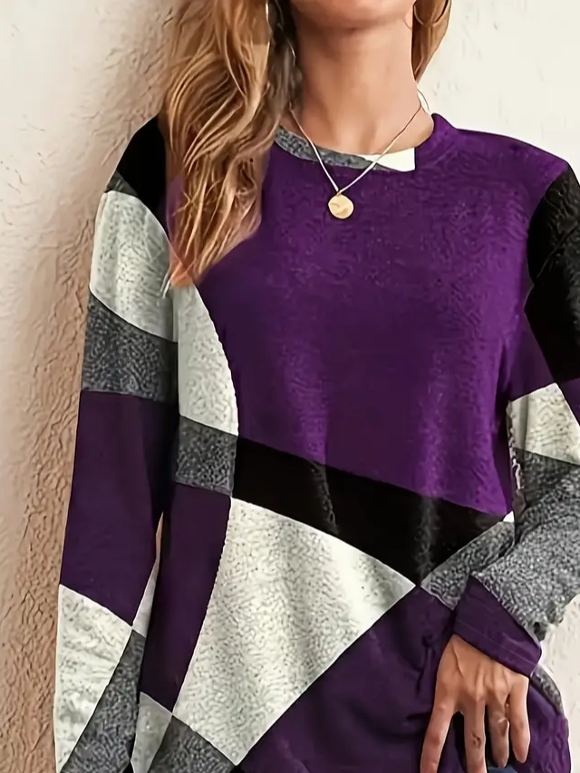 Women Abstract Crew Neck Casual Long Sleeve T-shirt