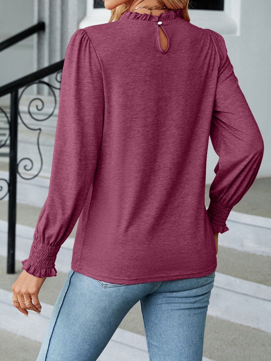 Women Plain Crew Neck Vintage Long Sleeve T-shirt
