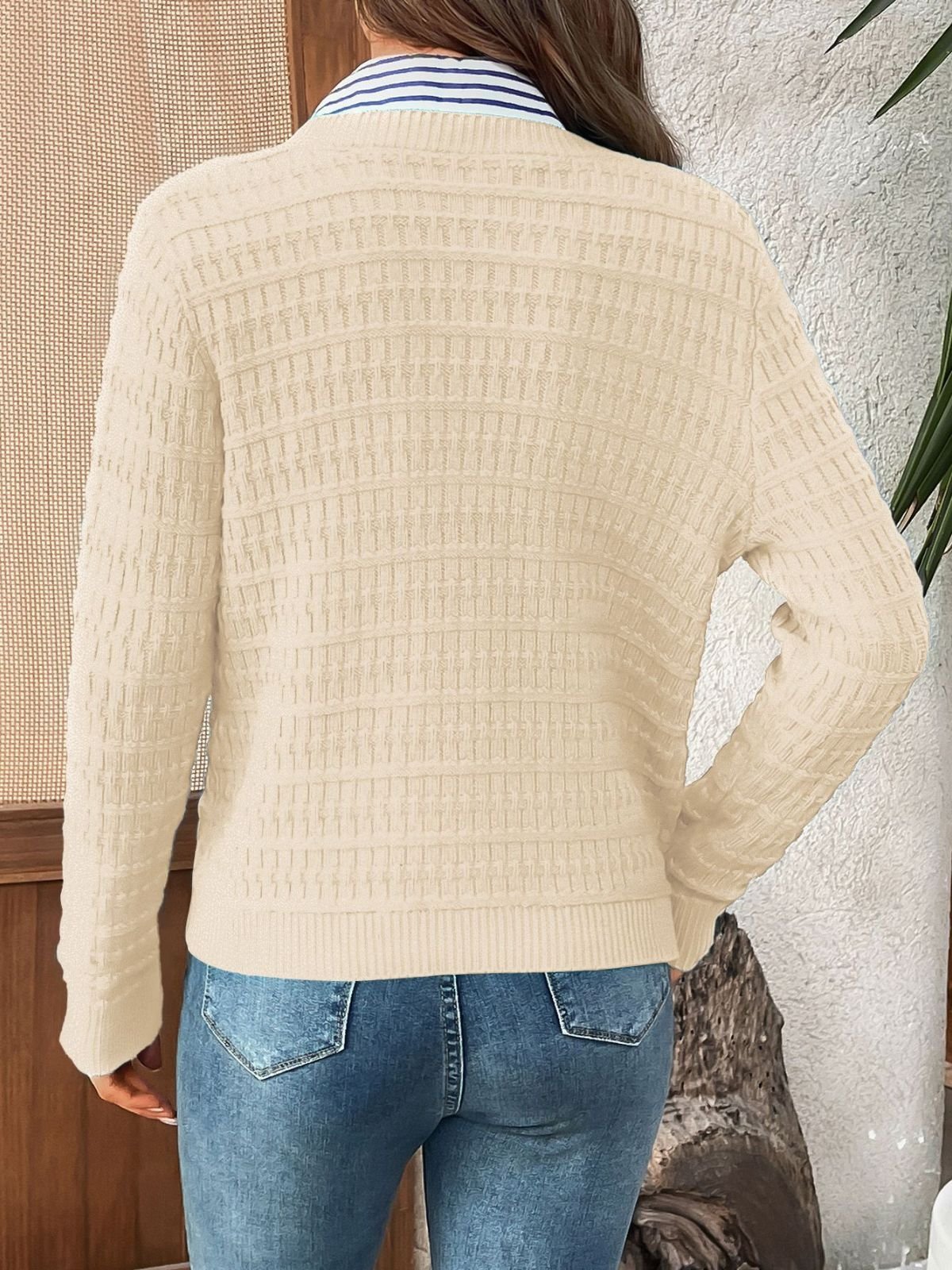 Simple Crew Neck Plain Cardigan