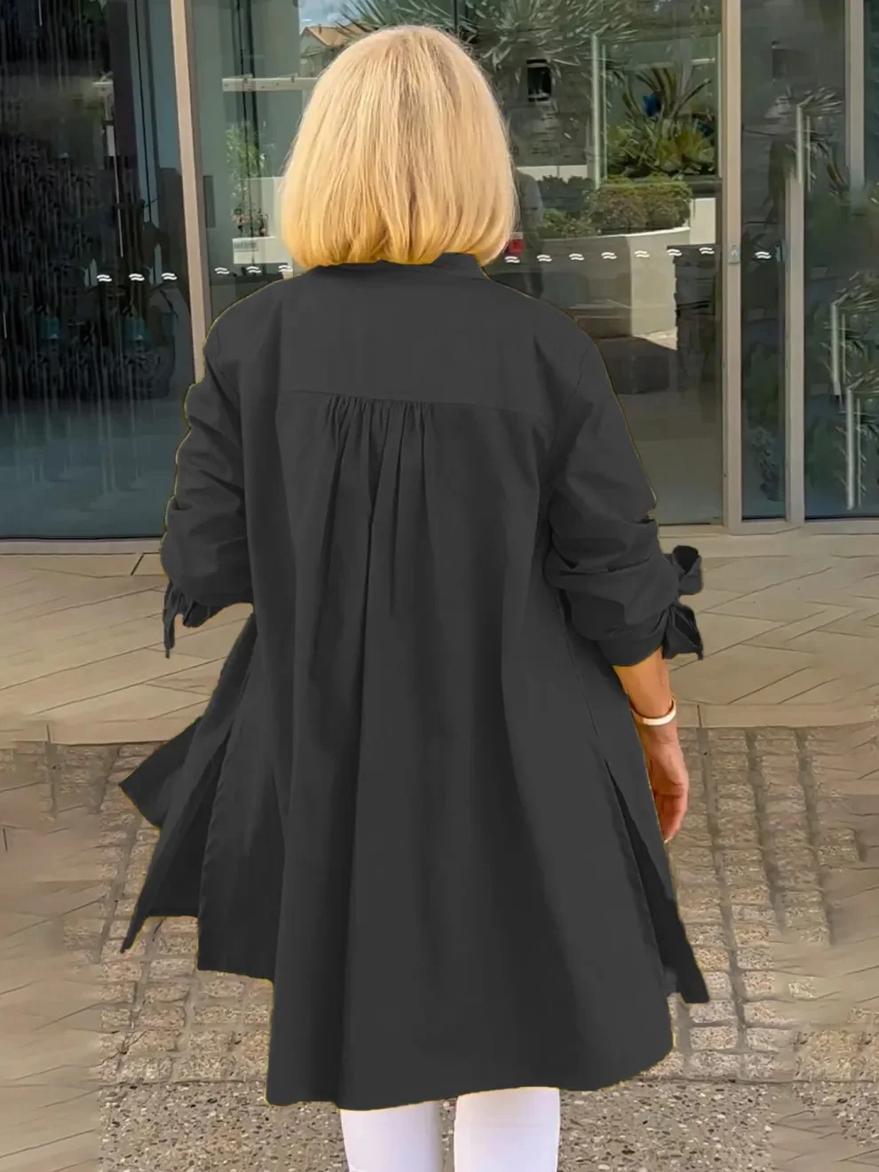 Women's Shirt Jacket Single-Breasted Temperament Commuting Solid Color Long-Sleeved Cotton Cardigan
