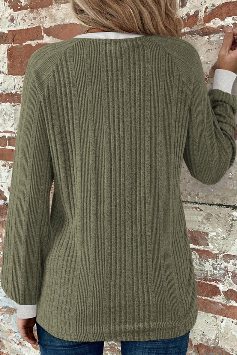 Women Color Block Crew Neck Casual Long Sleeve T-shirt