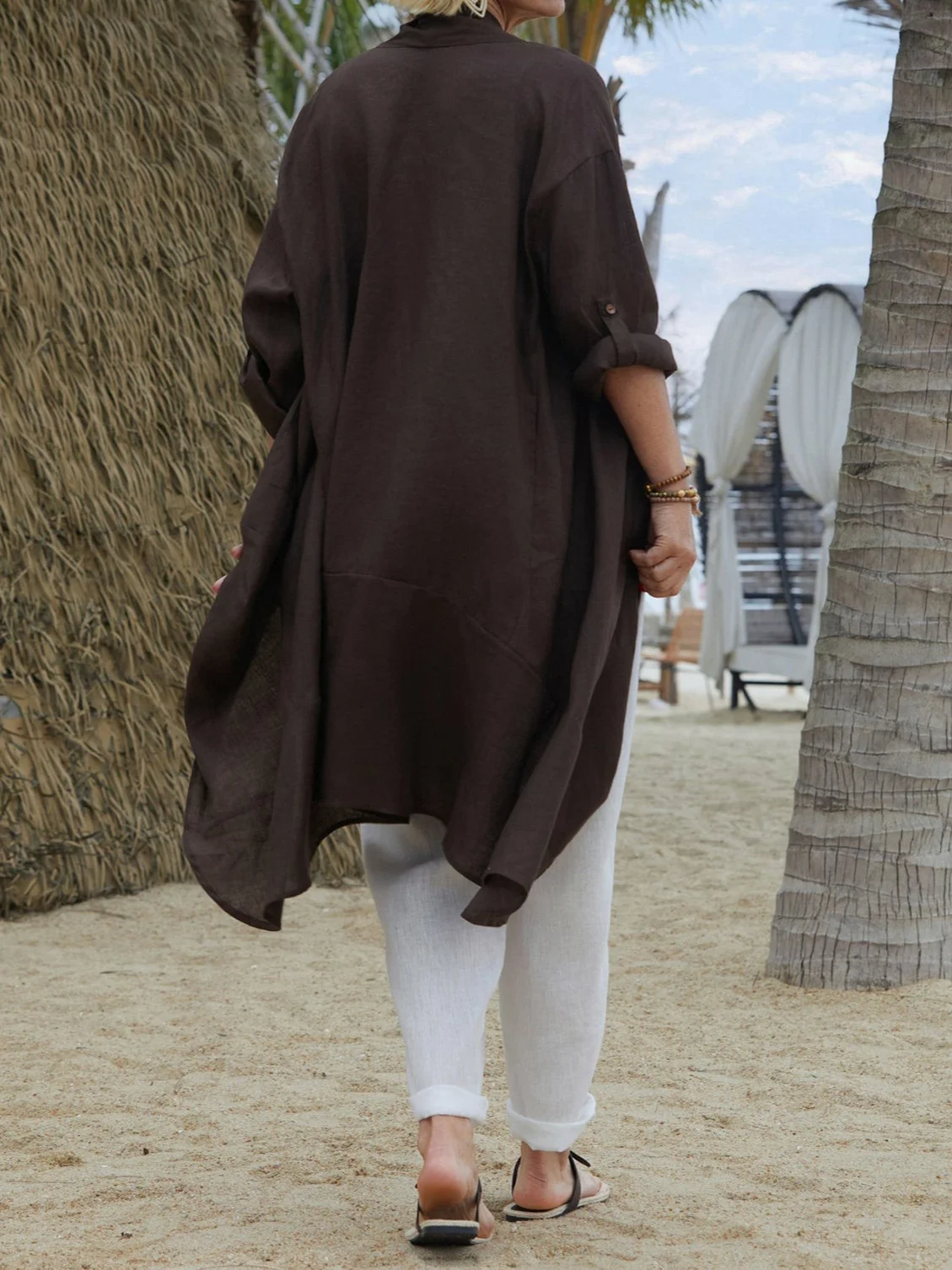Linen Autumn New Casual Long-sleeved Shirt Dress Versatile Long Windbreaker Jacket Solid Color Cardigan