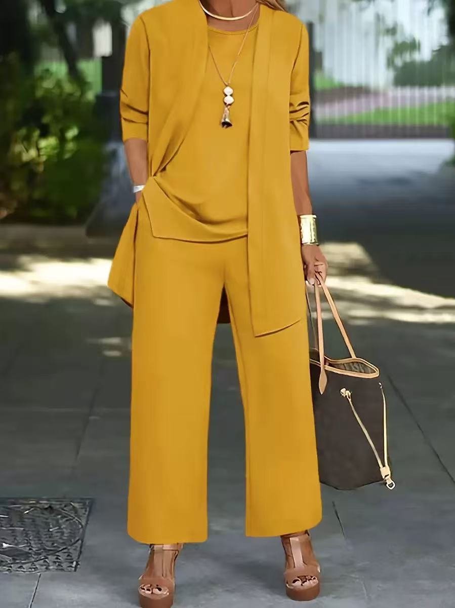 Women's Split Joint Plain Commuting Going Out Matching Outfit Caramel Casual Spring/Fall Multi-Piece Set Elastic Band Matching Set