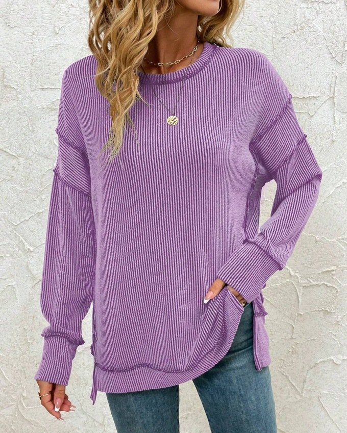 Plain Crew Neck Casual Sweatshirt