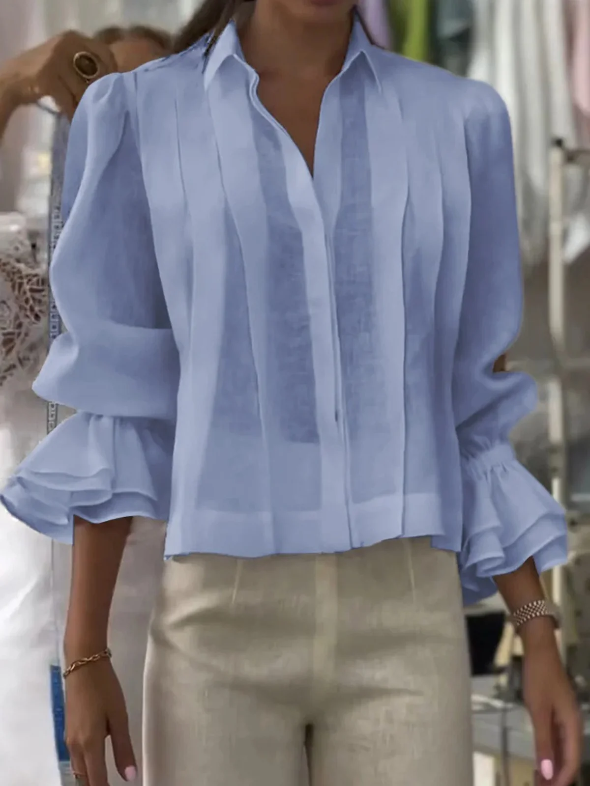 Casual Plain Shirt Collar Shirt