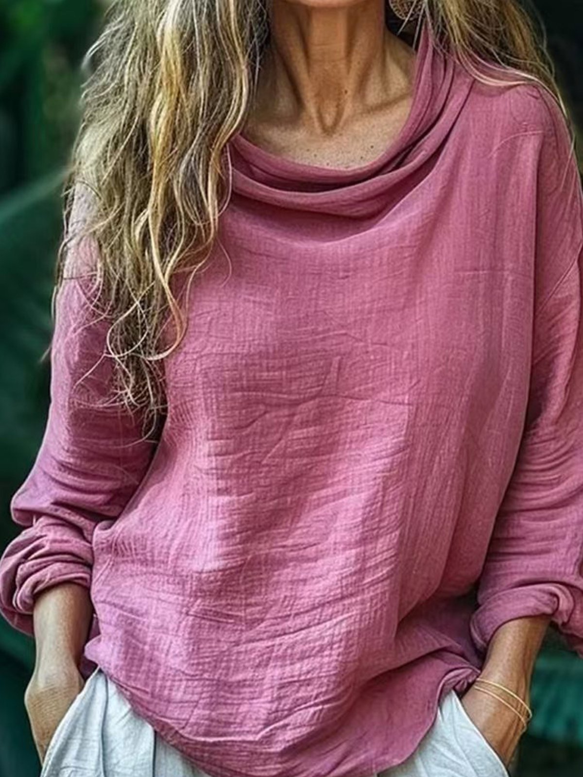 Casual Plain Cowl Neck Blouse
