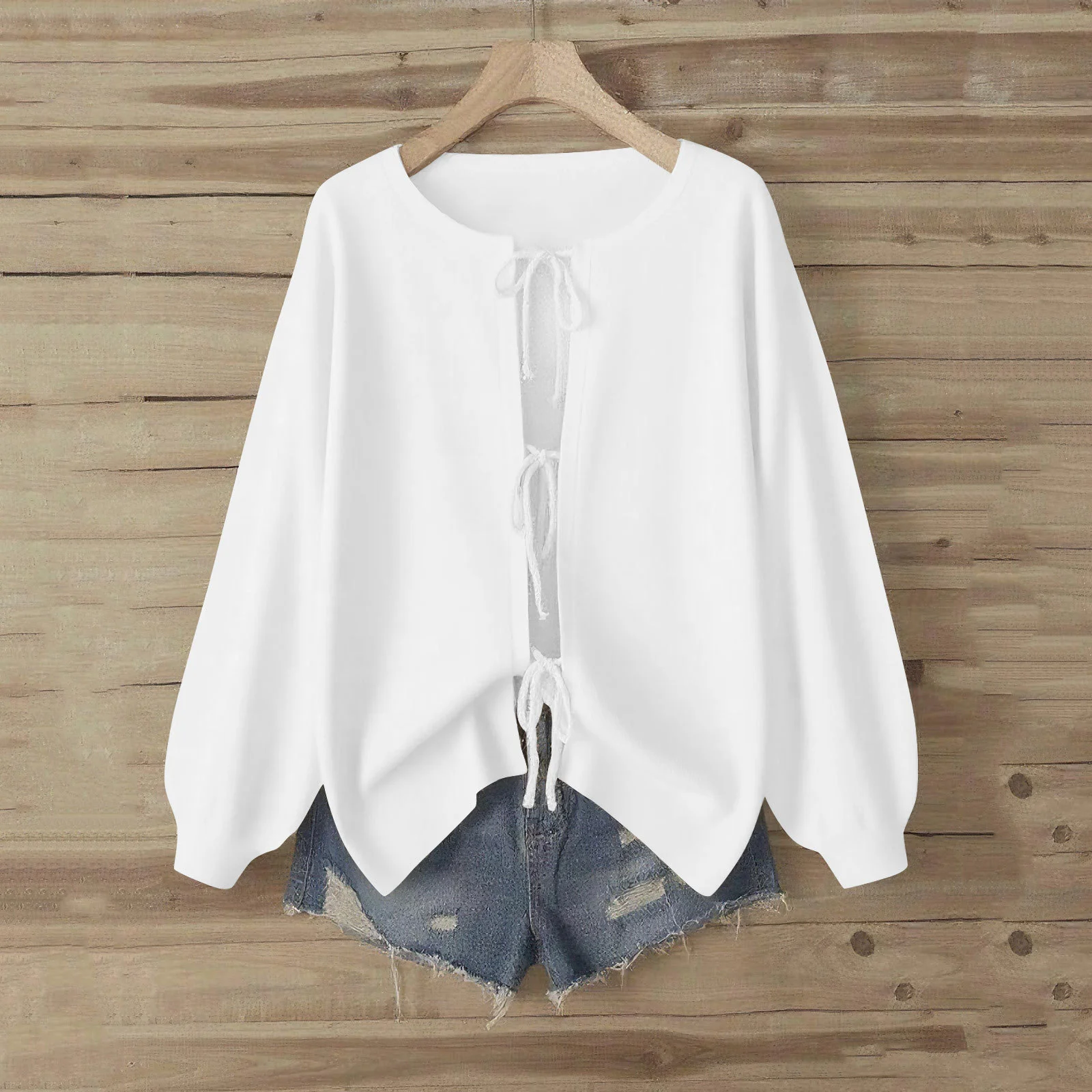 Women Plain Crew Neck Casual Long Sleeve T-shirt