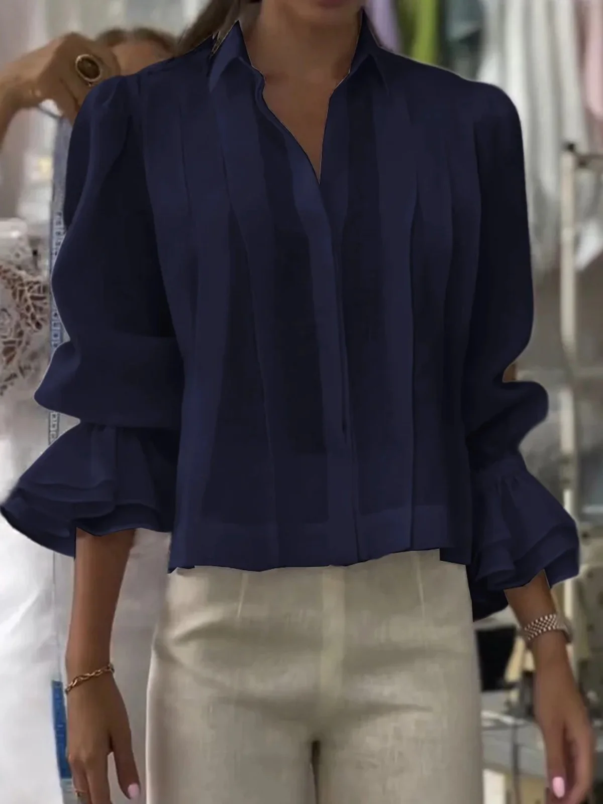 Casual Plain Shirt Collar Shirt